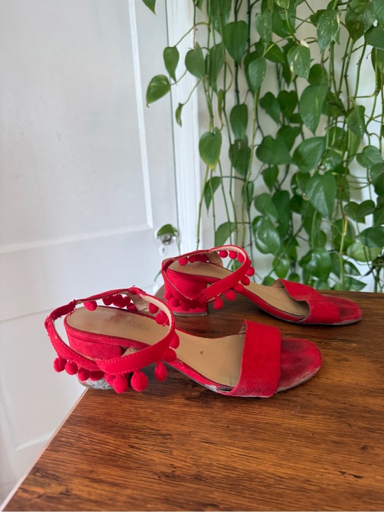 Shoes - Red Pom-Pom Ankle Strap Sandals Lexi & Abbie